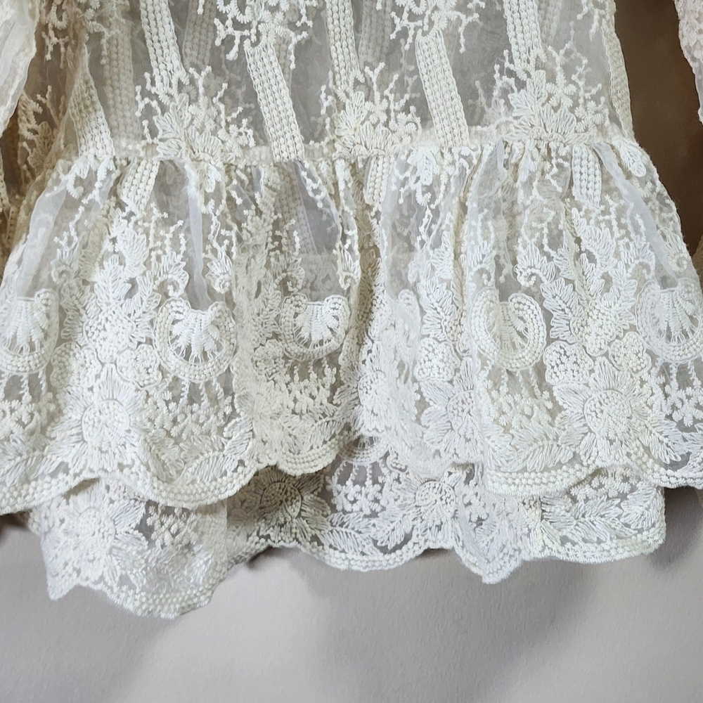 Unify style embroidered sheer long sleeve peplum blouse color offwhite - Picture 6 of 6